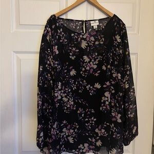 Apt. 9 Black Floral 3/4 Sleeve Blouse